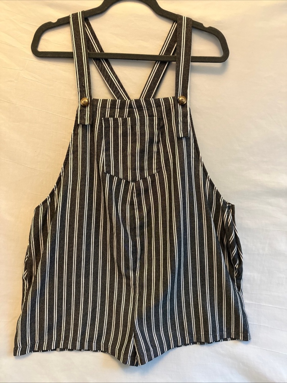 SHEIN Maternity Shortalls XL Grey Striped Overall Shorts 100% Cotton Summer